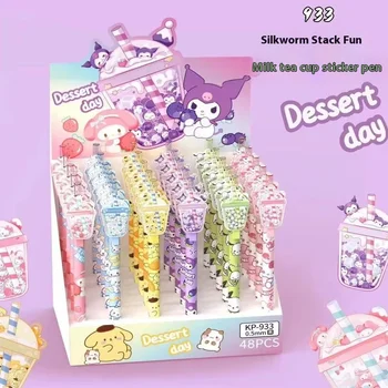 Genuino Sanrio 48 pz Penna Gel 0.5mm Nero Nuovo Kawaii Kuromi Melody Carino Patch Penne Studente di Cancelleria Materiale Scolastico 1