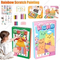 Scratch Art Painting Rainbow Scratch Art Books Interactive Rainbow Scratch Paper Set Squeegee Art Paint Kit for Kids Boys Girls 1
