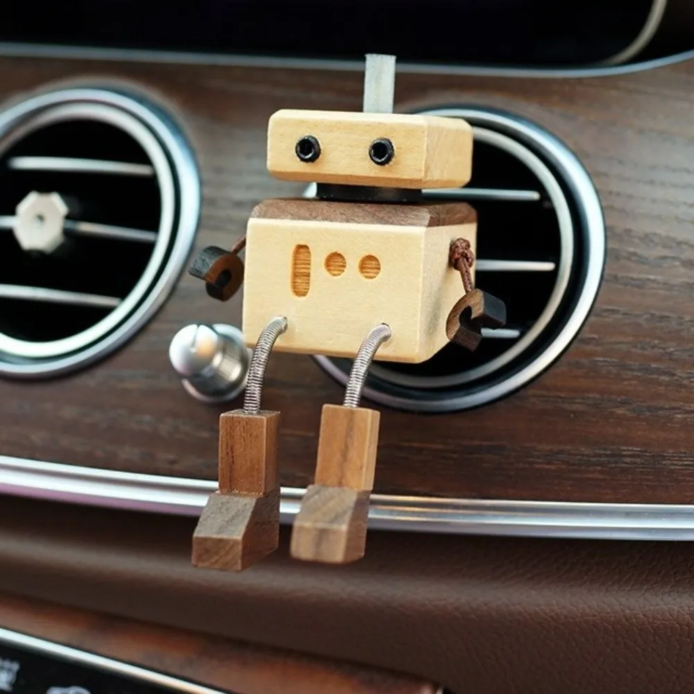 Portable Hand Made Essential Oil Fragrance Expander Wood Cartoon Robot Fragrance Bottle Funny Car Mounted Home