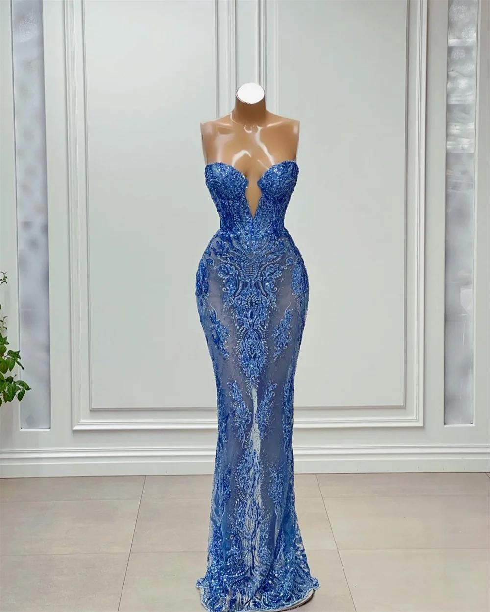 

Sexy Royal Blue Mermaid Lace Beads Prom Dresses for African America French Evening Prom Gowns Robe De Soiree Vestidos