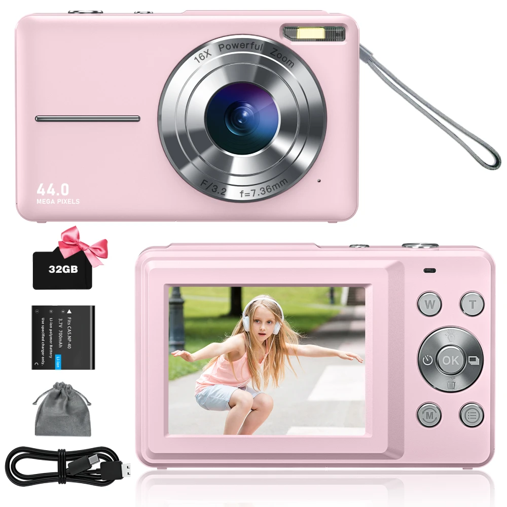 Fotocamera Digitale Per Bambini 1080P 44MP Con Scheda 32GB - Macchina Fotografica Compatta Con Zoom 16X Per Regali - Foto 3