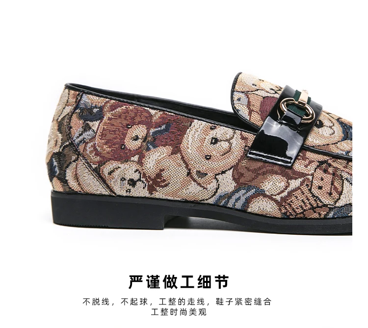 Luxus Bär Druck Männer Müßiggänger Marke Designer Mokassin Mann Gestickte Wohnungen Casual Slip Auf Schuhe Männer Spitz Hochzeit Schuhe – Detail 9