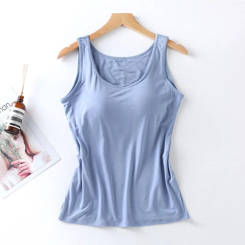 2024 Women's Vest Tops with Built In Bra Neck Vest Padded Slim Fit Tank Tops Sexy Shirts Feminino Casual - Image 3