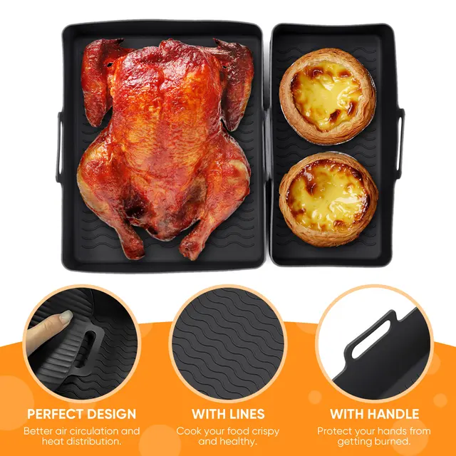 2pcs/Set Silicone Air Fryer Mat AirFryer Baking Pan Mold Reusable Oven Baking Tray Pad Non-stick Tray Air Fryer Accessories 3