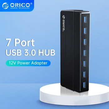 ORICO-7 포트 USB 3.0 허브 12V 전원 어댑터 USB 분배기 OTG 어댑터 데스크탑 노트북 PC 컴퓨터 액세서리 초고속, USB 분배기