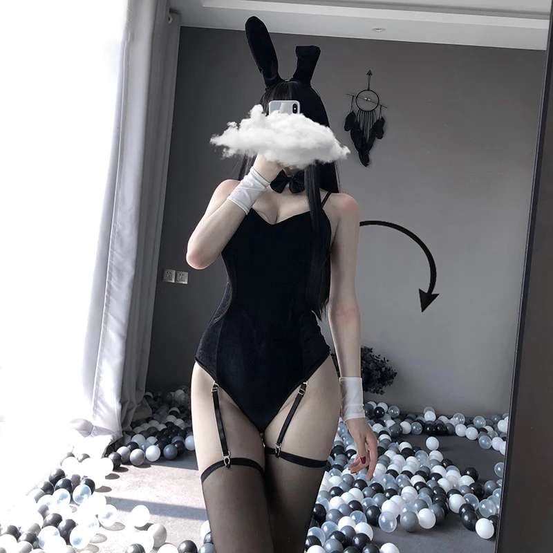 Sexy Bunny Girl Cosplay Sweet Costumes Women Rabbit Bodysuit Rabbit Ears Bunny Tail Roleplay Party Club Wear Erotic Set