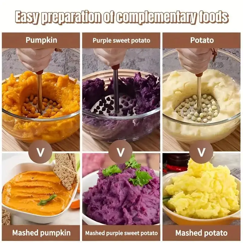 1pc 201 Stainless Steel Mashed Potato Press, Household Purple Sweet Potato Press, Baby Food Press Tool