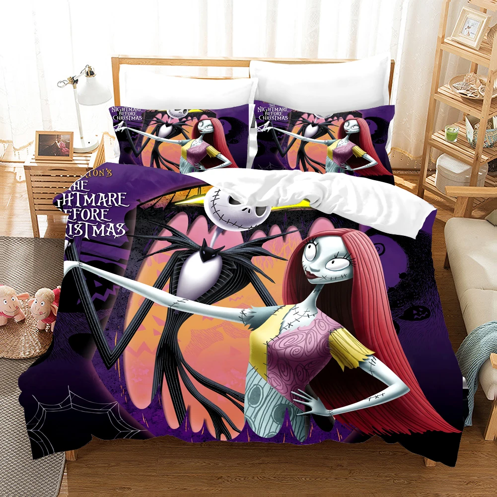 Nightmare Before Christmas  Duvet Cover with Pillow Cover Bed Sets Jack and Sally 3D Skull Christmas Bedding Set Bedroom Decor 5