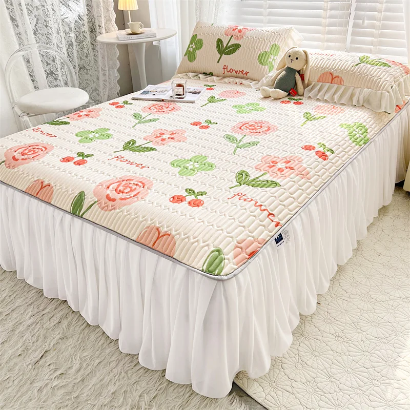 

Высококачественный утолщенный латексный охлаждающий коврик с шифоновой юбкой, элегантный дышащий шелковистый летний коврик и наволочка, простыни на ощупь