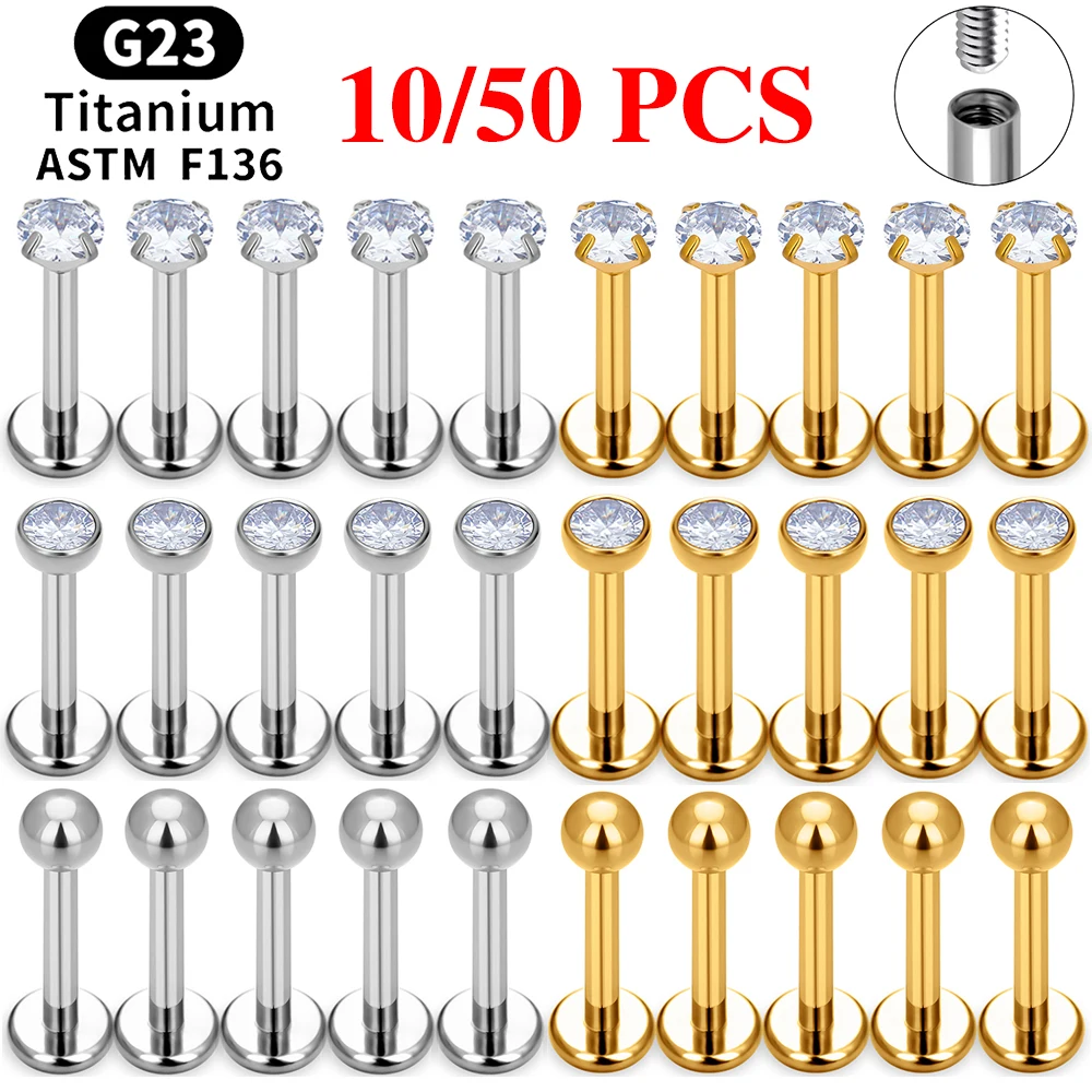 10pz 16G Labret Lip Studs – CZ Zirconia, 3mm Round, Screw-On, Stainless Steel (6/8/10mm)