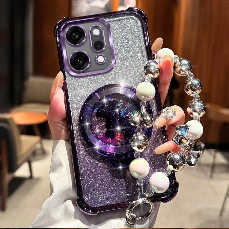 Shockproof Glitter Plating Pony Bracket Beaded Bracelet Silicone Case Cover
