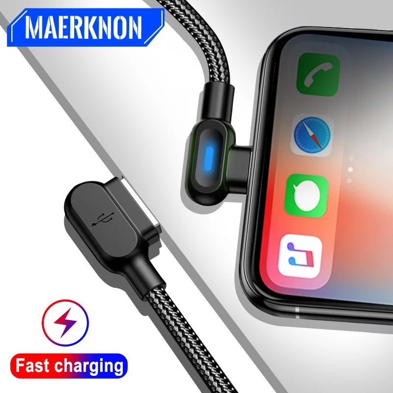 

Maerknon 90 Degree Elbow Type C Cable With LED Light Fast Charging Data Sync Wire For Samsung Xiaomi USB C Micro USB Phone Cable