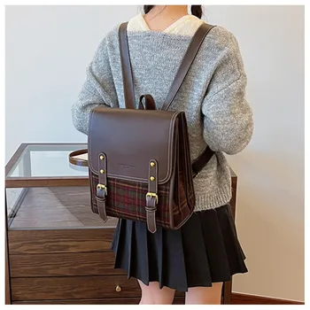 Zaino scozzese in PU moda Studente di personalità Zaino sportivo per il tempo libero femminile inglese per ragazze adolescenti della scuola