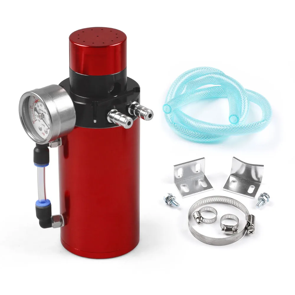 Aluminum engine oil catch reservoir breather tank/can + vacuum pressure gauge / oil catch tank/oil can TT100770