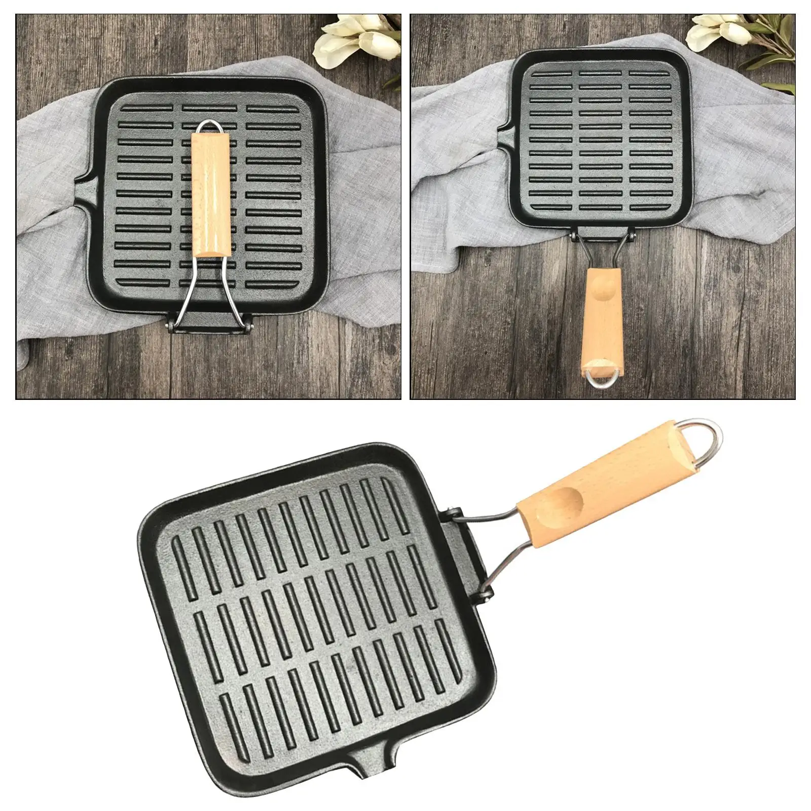 Iron Foldable Grill Pan Griddle Skillet Tray Frying Cooking Camping Cookware
