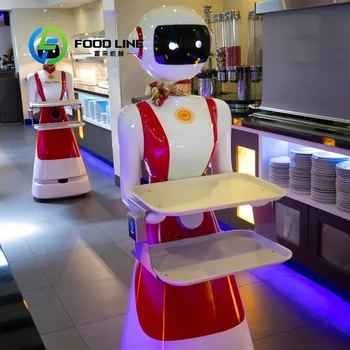 Cameriere robot umanoide personalizzato con robot automatico per il servizio di consegna degli alimenti con vassoio per ristorante commerciale