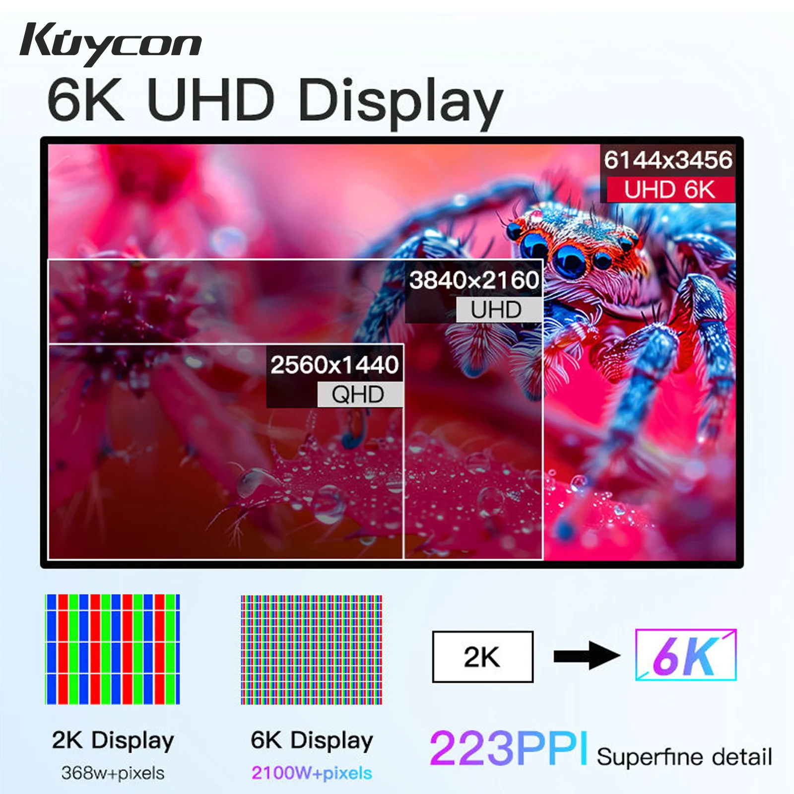 쿠이콘 32인치 G32P 컴퓨터 모니터 6K UHD 알루미늄 합금 바디 PC 디스플레이 고주사율 광택 스크린 디자인 사진 촬영용
