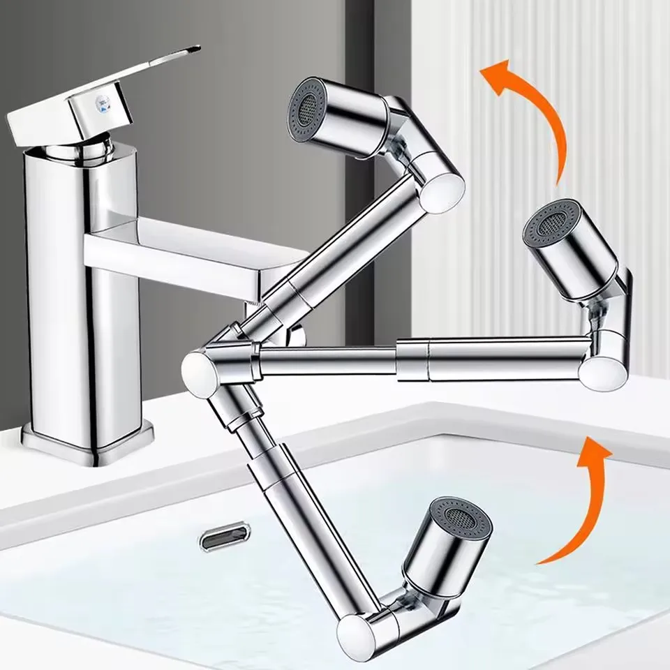New Metal 1440 °Retractable Universal Robotic Arm Swivel Extension Faucet Aerator Kitchen Sink Faucet Extender 2 Water Flow Mode 3
