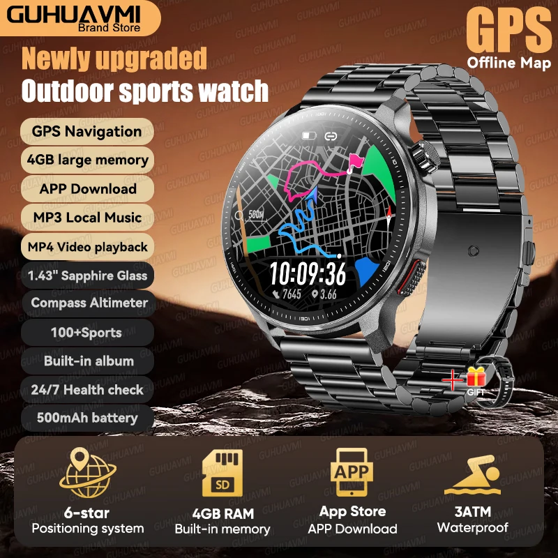 Newly T Rex3 Ultra 4GB Memory GPS Sports Smart Watch Offline Map 1.43 AMOLED