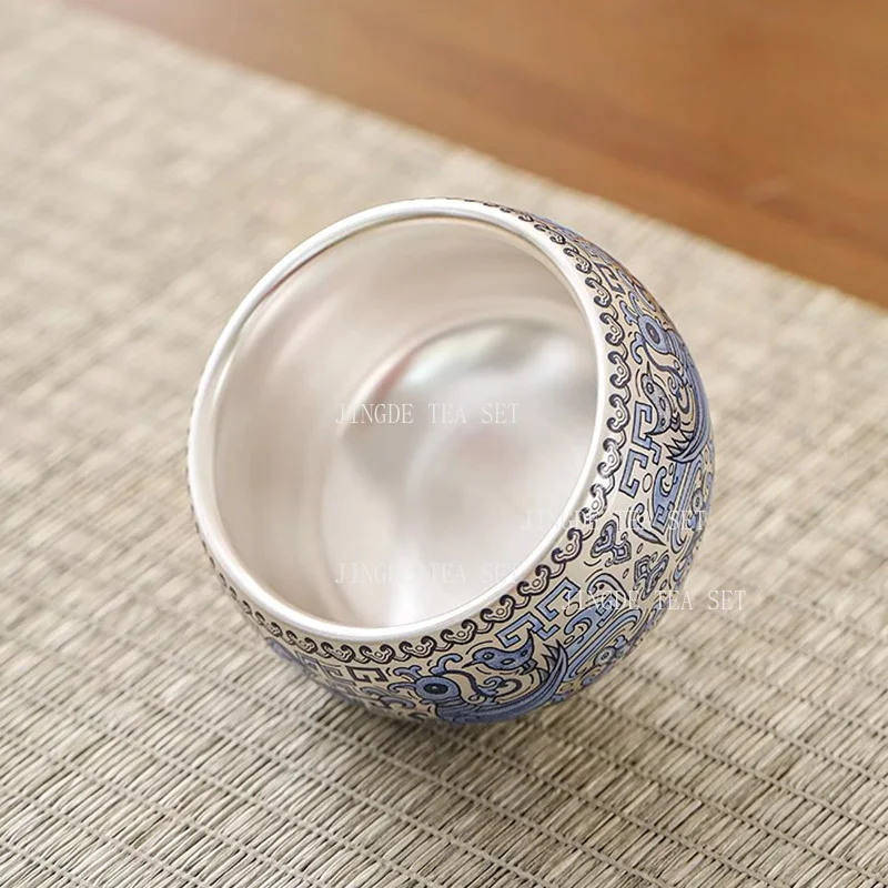 1pcs Silver Plated Blue and White Arhat Cup Teapot Large Master's Cup High End Ceramic Tea Cup Kung Fu Tea Set Tea Maker