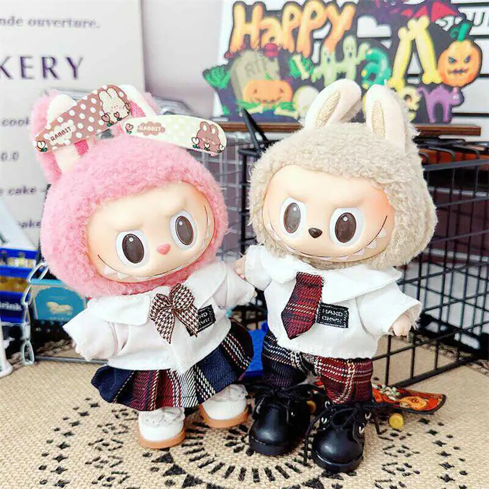 17cm Mini Plush Doll'S Clothes Outfit Accessories For Korea Kpop Exo Labubu Idol Dolls Leather jacket set Clothing Gift 2
