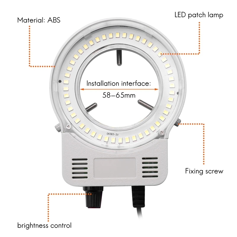 48 LED 산업용 현미경 카메라 광원 링 램프 조명, 조절식 밝기, USB 인터페이스