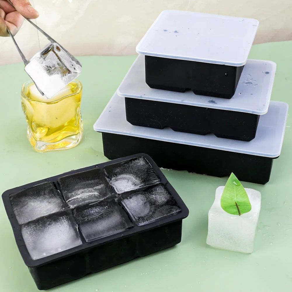 S12b7716cc4aa4914a51ae05af5fea8fcw 4, 6, 8 Grid Big Ice Tray Mold Box Large Food Grade Silicone Ice Cube Square Tray Mold DIY Bar Pub Wine Ice Blocks Maker Model Mallzona