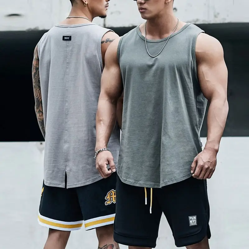 남성용 스포츠 탱크 탑, 얇은 솔리드 루즈 민소매 농구 러닝 훈련복, 피트니스 의류, 패션 브랜드, 여름