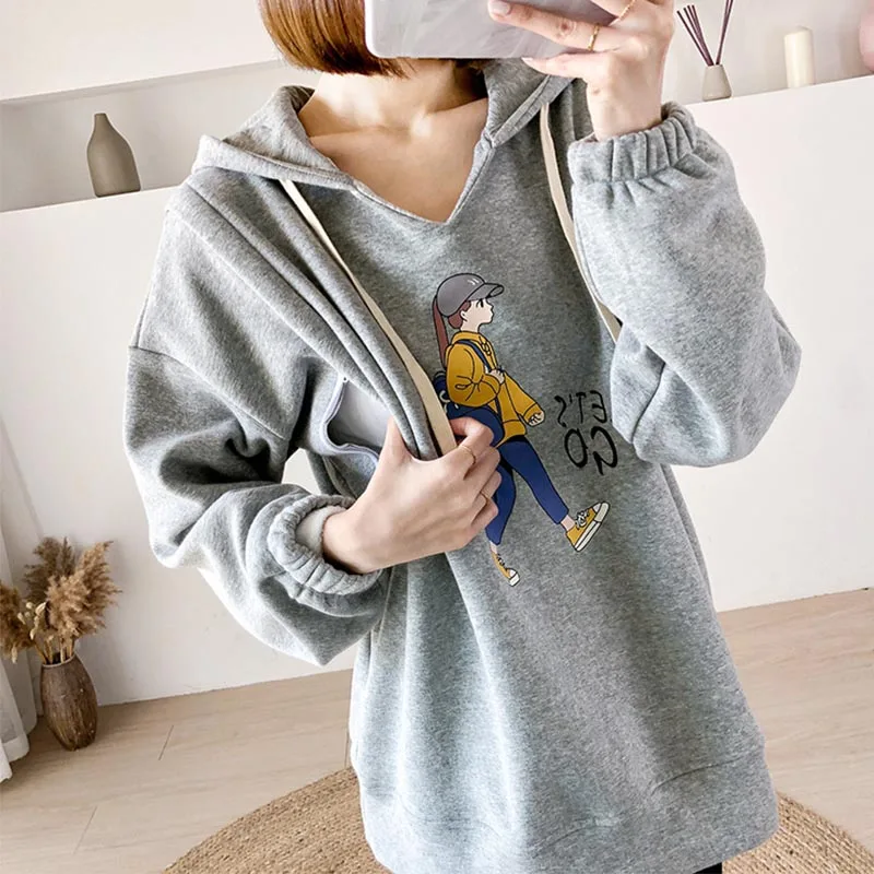 Maternity Breastfeeding Clothes Sweatshirt Embroidery For Nursing Mothers Hoodies Pregnancy Clothes Winter Maternity breastfeeding pregnant top