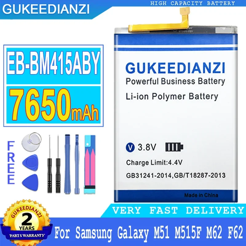 

Сменный аккумулятор GUKEEDIANZI, EB-BM415ABY, 7650 мАч для SAMSUNG Galaxy M51, M515F, M62, F62, EB-BM415ABY Инструменты