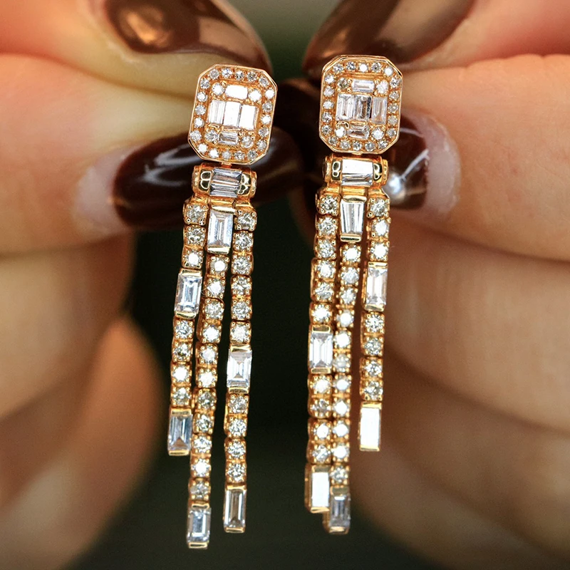 S12b784fb549f4c82a2cfb14ebacb12adh Aazuo 18K Pure Yellow Gold Fashion Jewelry Real Diamonds 1.45ct Square Shape Long Tassels Earring Party Fine Jewelry Hot Sell
