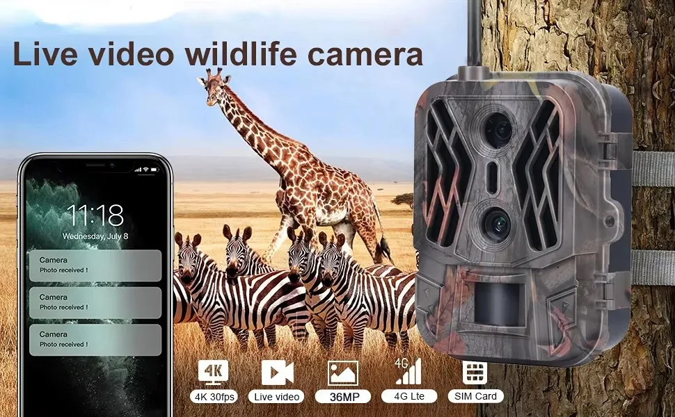 Suntekcam 4G Trail Camera 4K 36MP Dual Lens Hunting Cam 8000mAh App