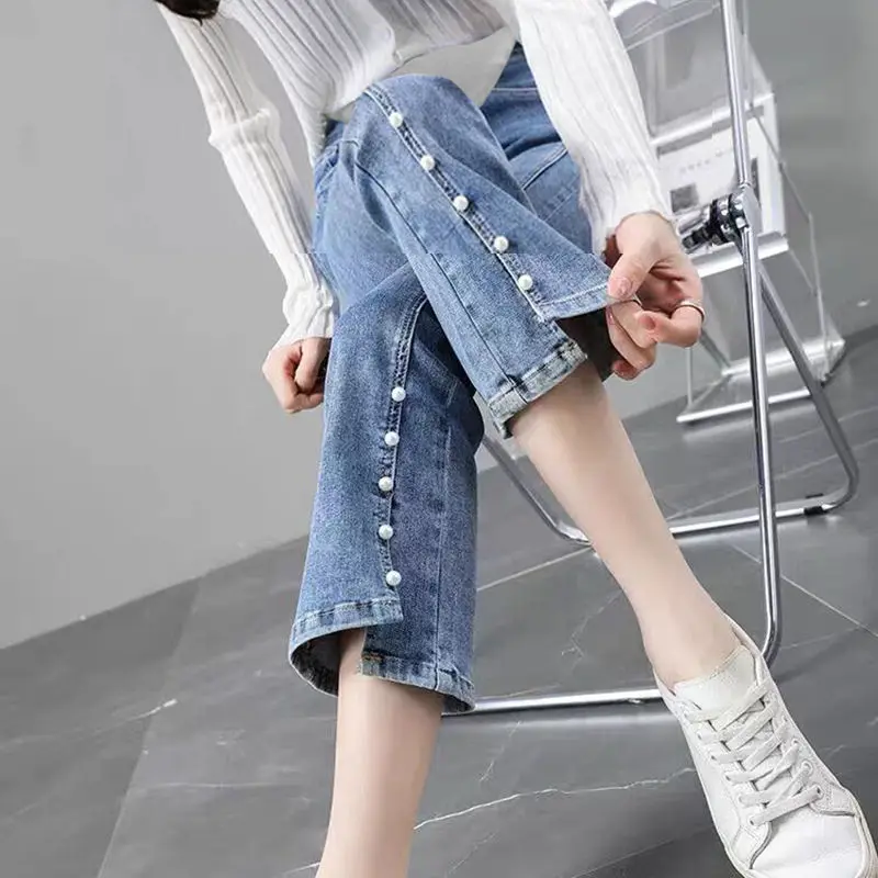 임산부 청바지 얇은 여름 아우터 9피스 봄 가을 플레어 팬츠 임산부 의류 초기 임신 스타일