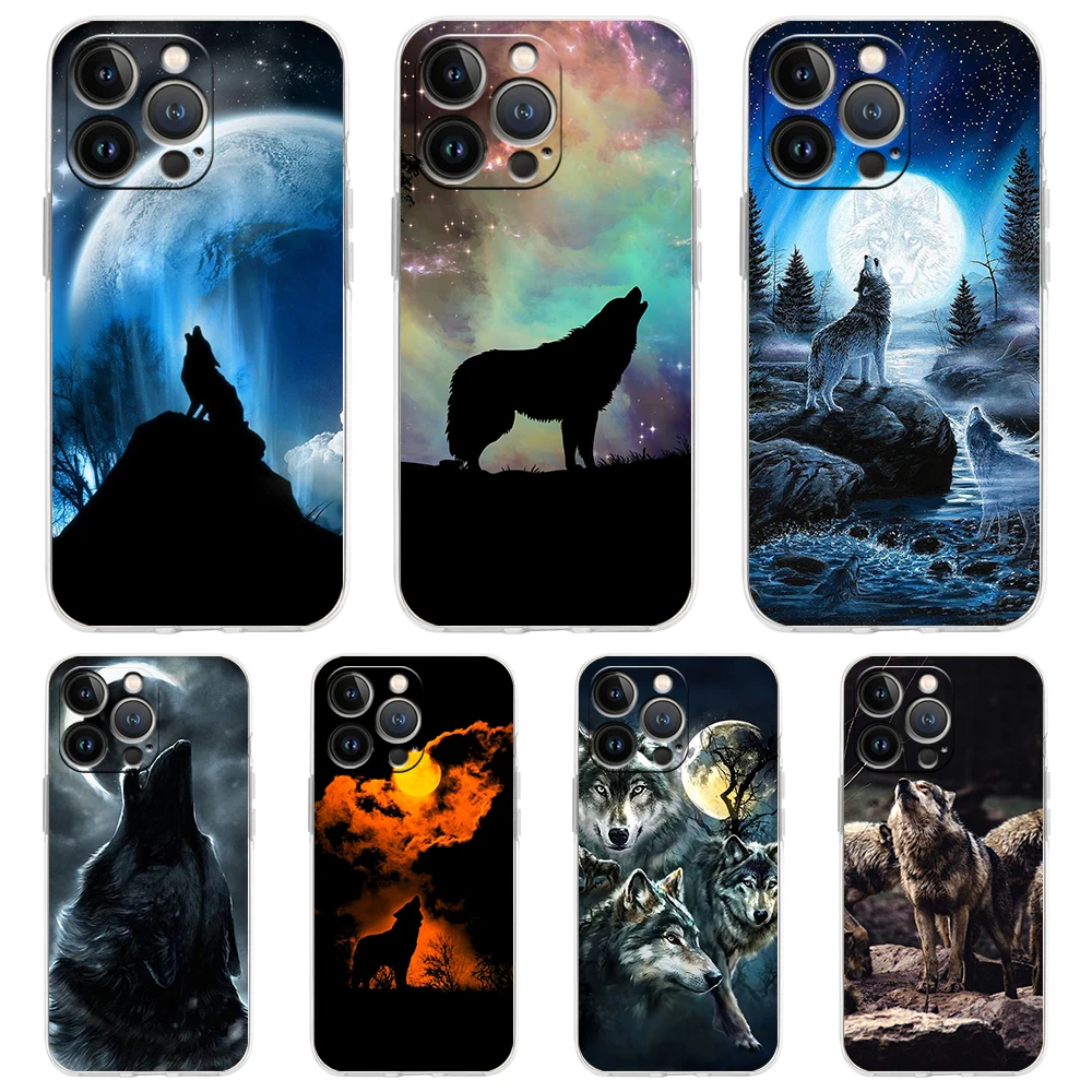 Custodia Per Telefono In Silicone Trasparente Moon Roaring Wolf Per Iphone 14 13 12 11 Pro Max 8 7 Plus X Xs Max Xr Se 2020 Luxury Coque Shell