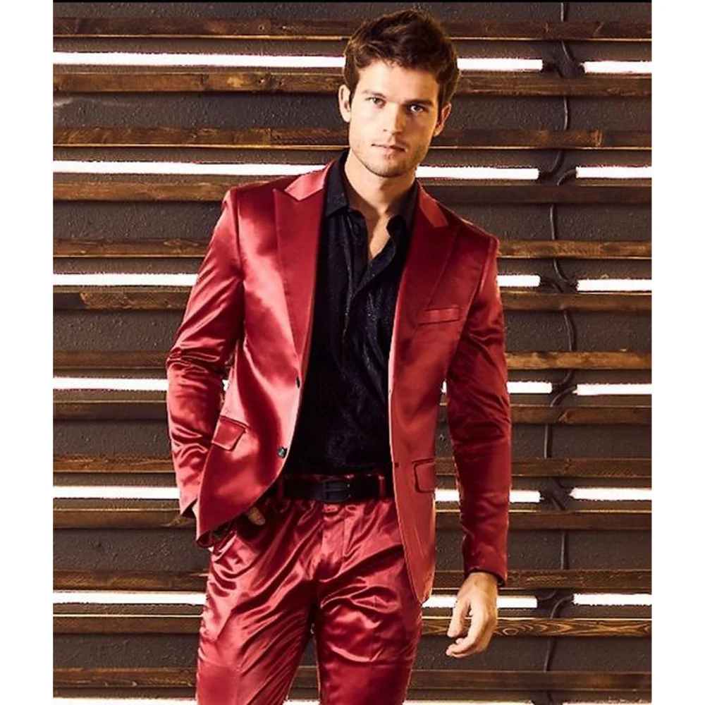 Formal Suits for Men Suits Slim Fit Men's Two-piece Suit Satin Single-breasted Casual Stage Slim Fit New in Men's Sets Man Pants