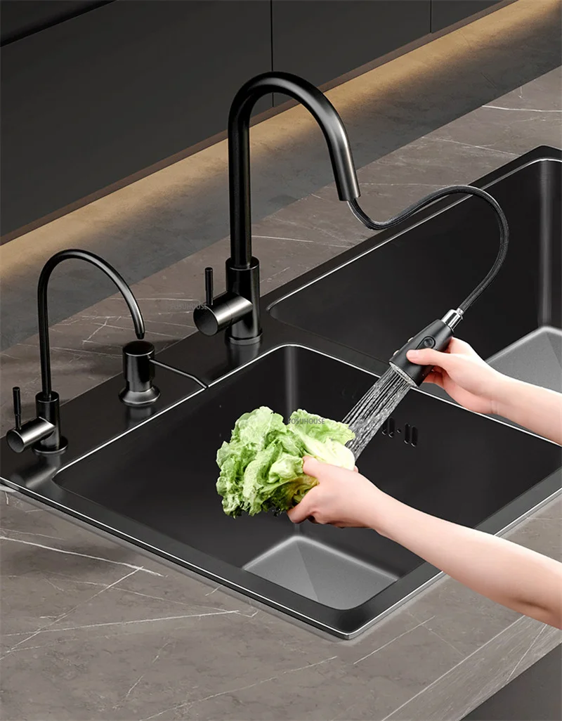 Black Stainless Steel Double-slot Kitchen Sink Bowl Modern Kitchen  Accessories Kitchen Sink Divider Drain Basket Washing Basin - AliExpress
