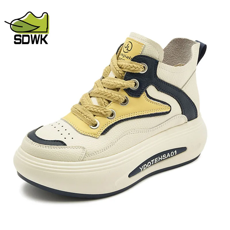 

SDWK Женская Вулканизированная обувь из натуральной кожи, новая спортивная обувь на платформе со шнуровкой, уличная удобная повседневная женская обувь