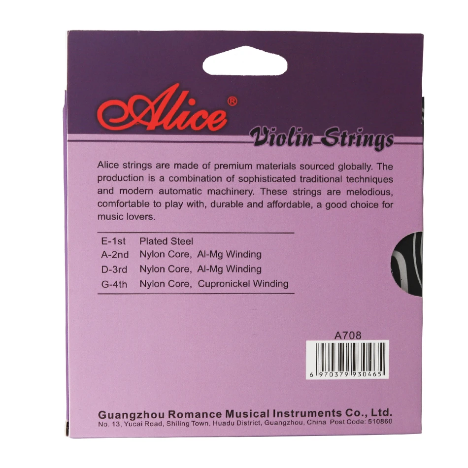 Alice A708 violin strings full set stainless steel nylon core