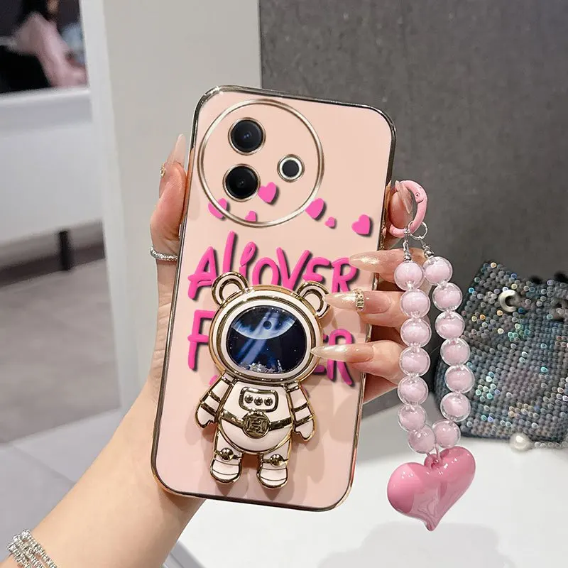 3-Piece Floral Fan Phone Case Set with Bead Lanyard and Stand