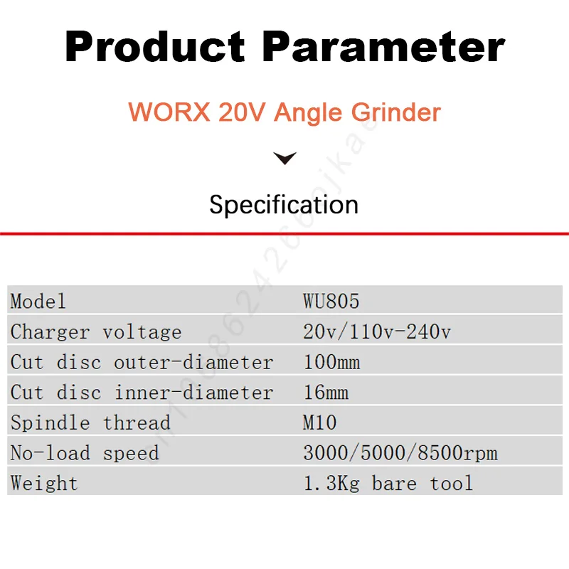 Worx WU805 Wireless Angle Grinder Rechargeable 20v 100x16mm 8500rpm 3 Speed Adjustable for Cutting Universal 5Pin Green Battery