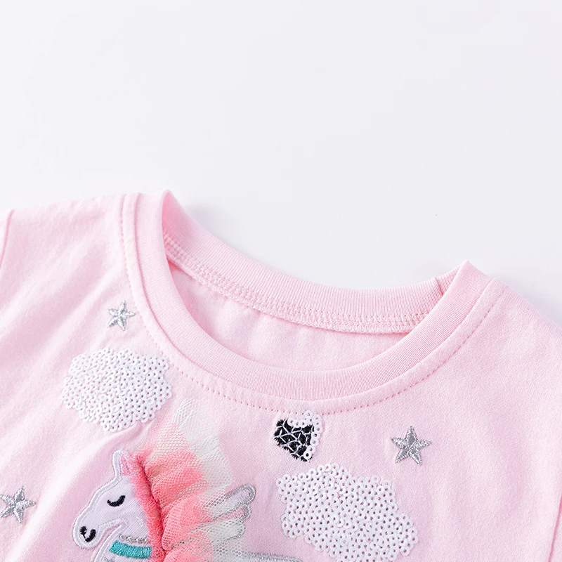Children's Clothing Baby Girls 2025 Summer Embroidered Cartoon Casual Unicorns Dresses Pink Dresses Kids Clothes