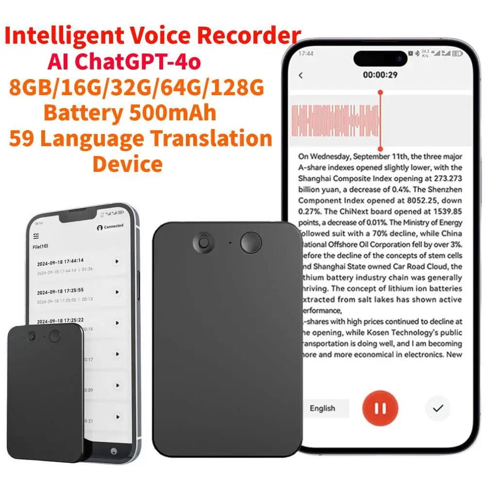 AI ChatGPT-4o Intelligent Voice Recorder Noise Reduction8-128GB 59 Languages Translation Summarize Device Audio Dictaphone voice recorder
