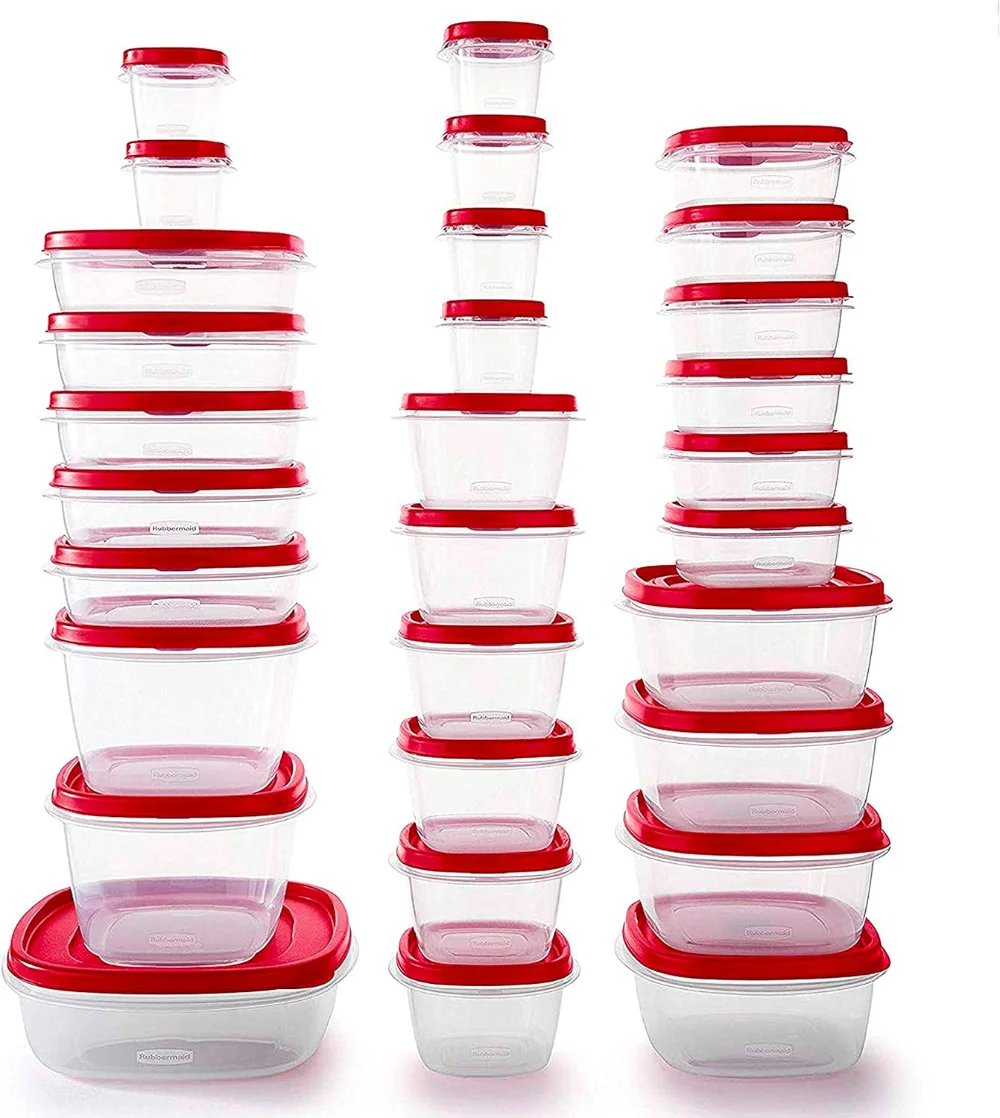 

Rubbermaid 60-Piece Food Storage Containers with Lids, Salad Dressing and Condiment Containers, and Steam Vents