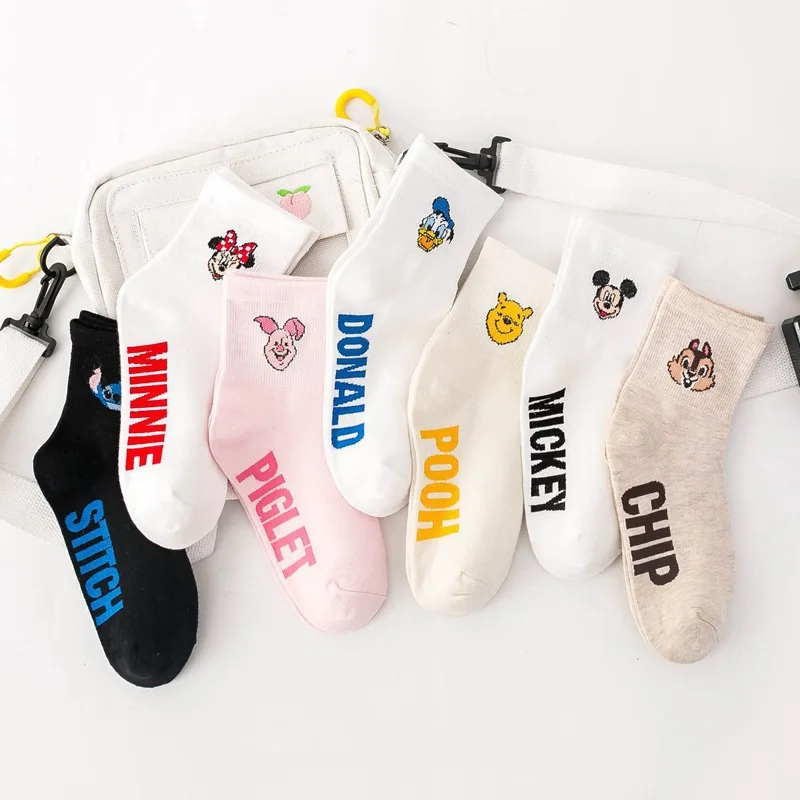 

Kawaii Disney Anime Socks Cute Mickey Mouse Minnie Mouse Winnie Pooh Leisure Cartoon White Middle Cylinder Socks Gifts for Girls