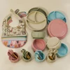 BPA Free Baby Accessories Children's Tableware Silicone Bib Food Container Feeding Baby Dishes Plates Sucker Bowl Spoon Cup 1