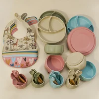 BPA Free Baby Accessories Children's Tableware Silicone Bib Food Container Feeding Baby Dishes Plates Sucker Bowl Spoon Cup 1
