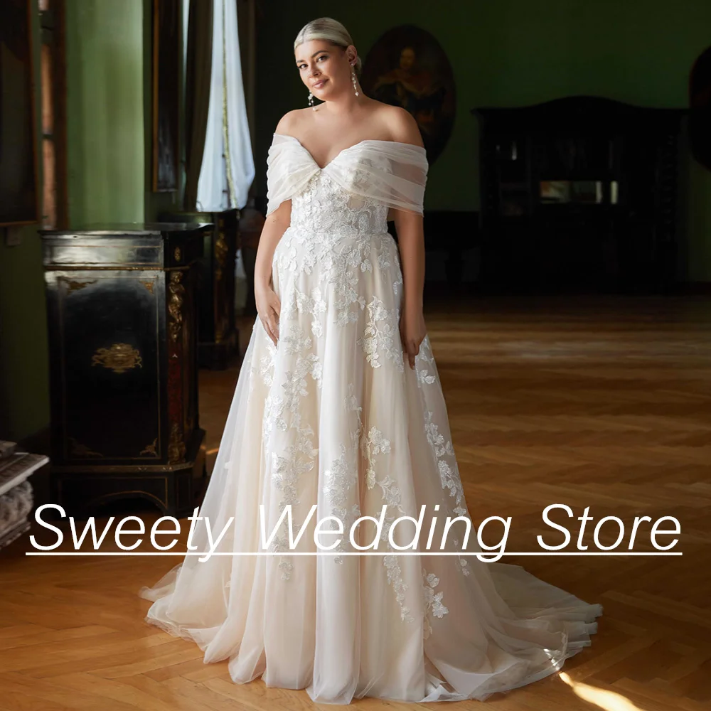 Plus Size Wedding Dress Off The Shoulder V Neck Back Zipper Sweep Train Robe De Mariage Champagne Bridal Gown Bride Dresses