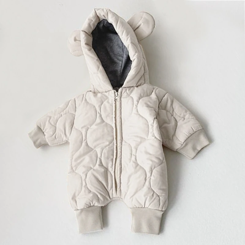 Baby clothes winter baby plus velvet cotton-padded jumpsuit baby cartoon long-sleeved romper thickening warm romper