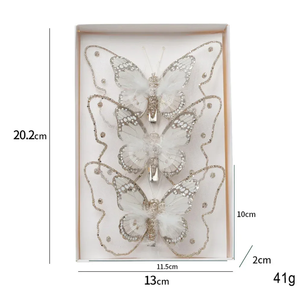 thumbnail image 1 of piezas de adorno navideño de mariposa con purpurina y clip para árbol de Navidad, decoración de corona de bricolaje para regalos de Año Nuevo 2024, Navidad, 1 of 5