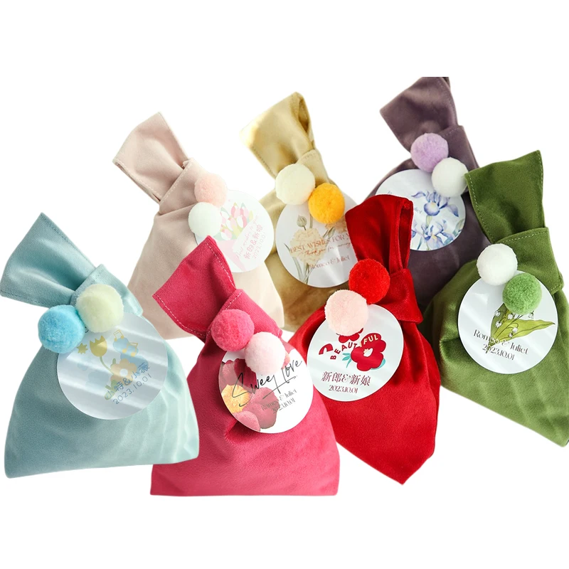 

Flannel Gift Bag with Customized Cards Chocolate Candy Packaging Bags Wedding Favors for Guests Baby Shower Mother's Day Gifts